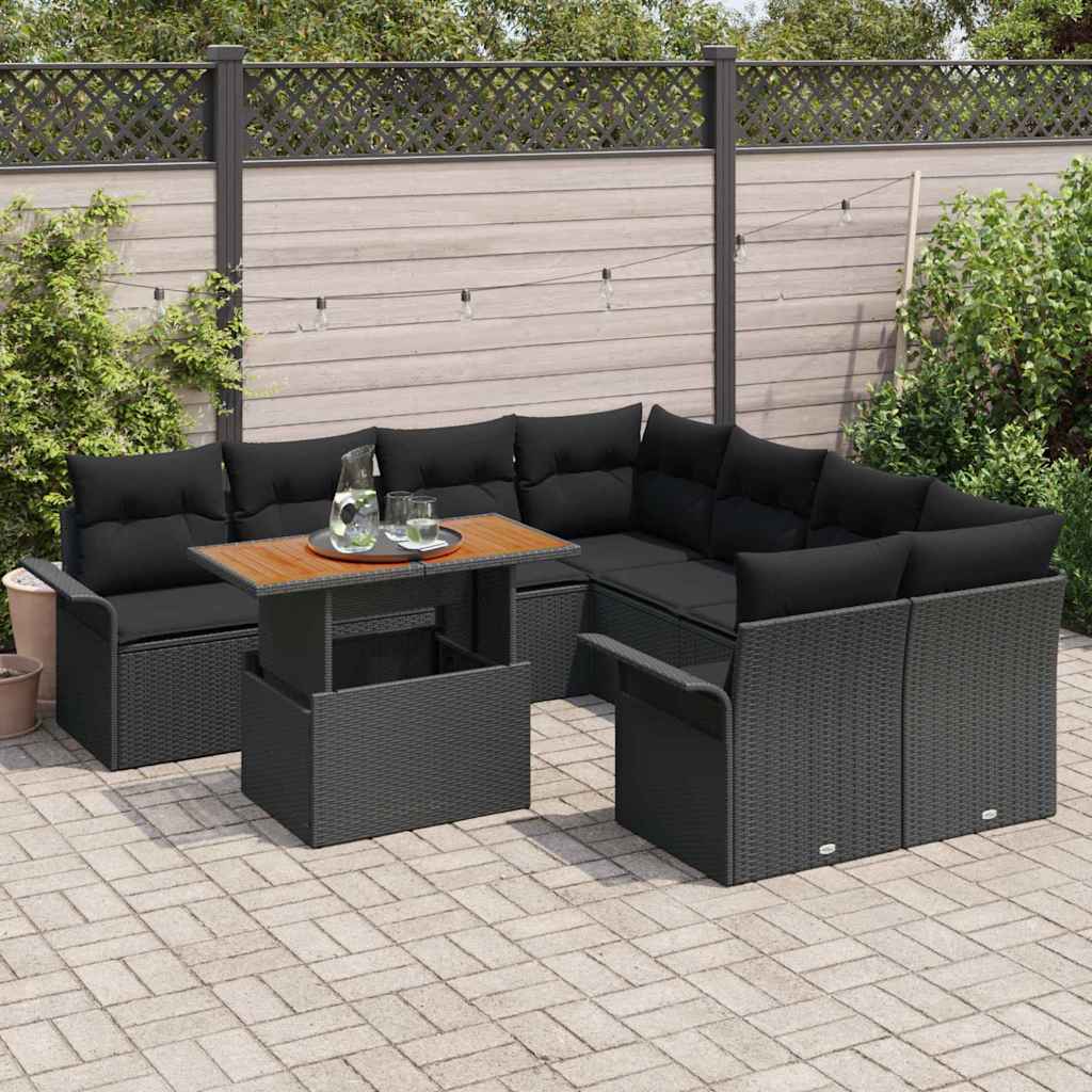 Tuin Sofa Set met opslag 9 pcs Zwart Poly riet is nu te koop bij PeponiXL, paradijselijk wonen!