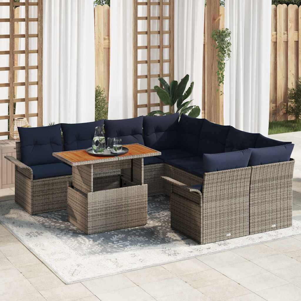 Tuin Sofa Set met opslag 9 pcs Grijs Poly riet is nu te koop bij PeponiXL, paradijselijk wonen!
