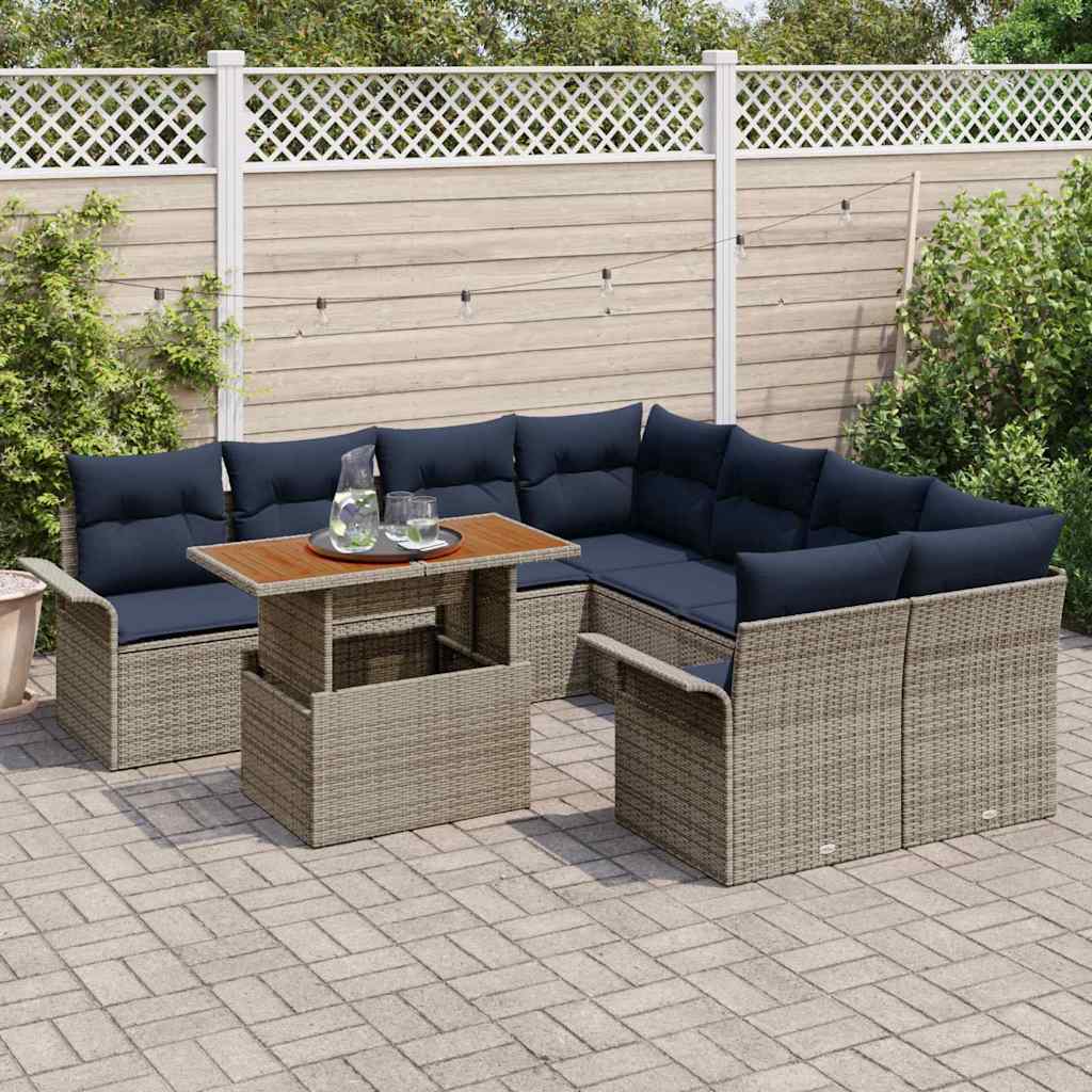 Tuin Sofa Set met opslag 9 pcs Grijs Poly riet is nu te koop bij PeponiXL, paradijselijk wonen!