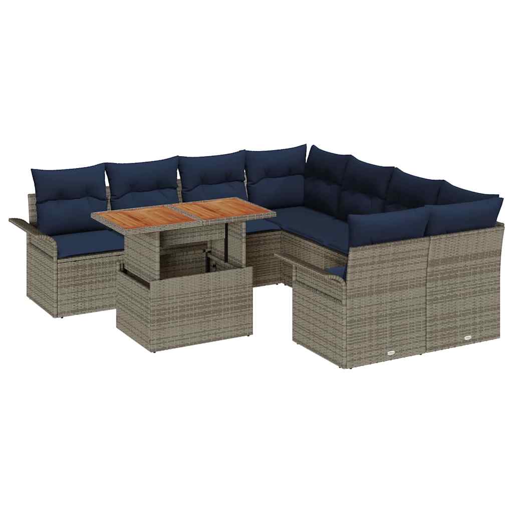 Tuin Sofa Set met opslag 9 pcs Grijs Poly riet is nu te koop bij PeponiXL, paradijselijk wonen!