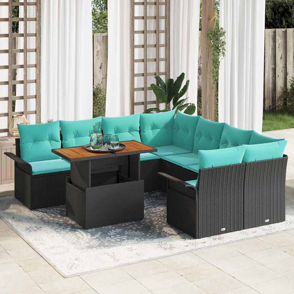 Tuin Sofa Set met opslag 9 pcs Zwart Poly riet is nu te koop bij PeponiXL, paradijselijk wonen!