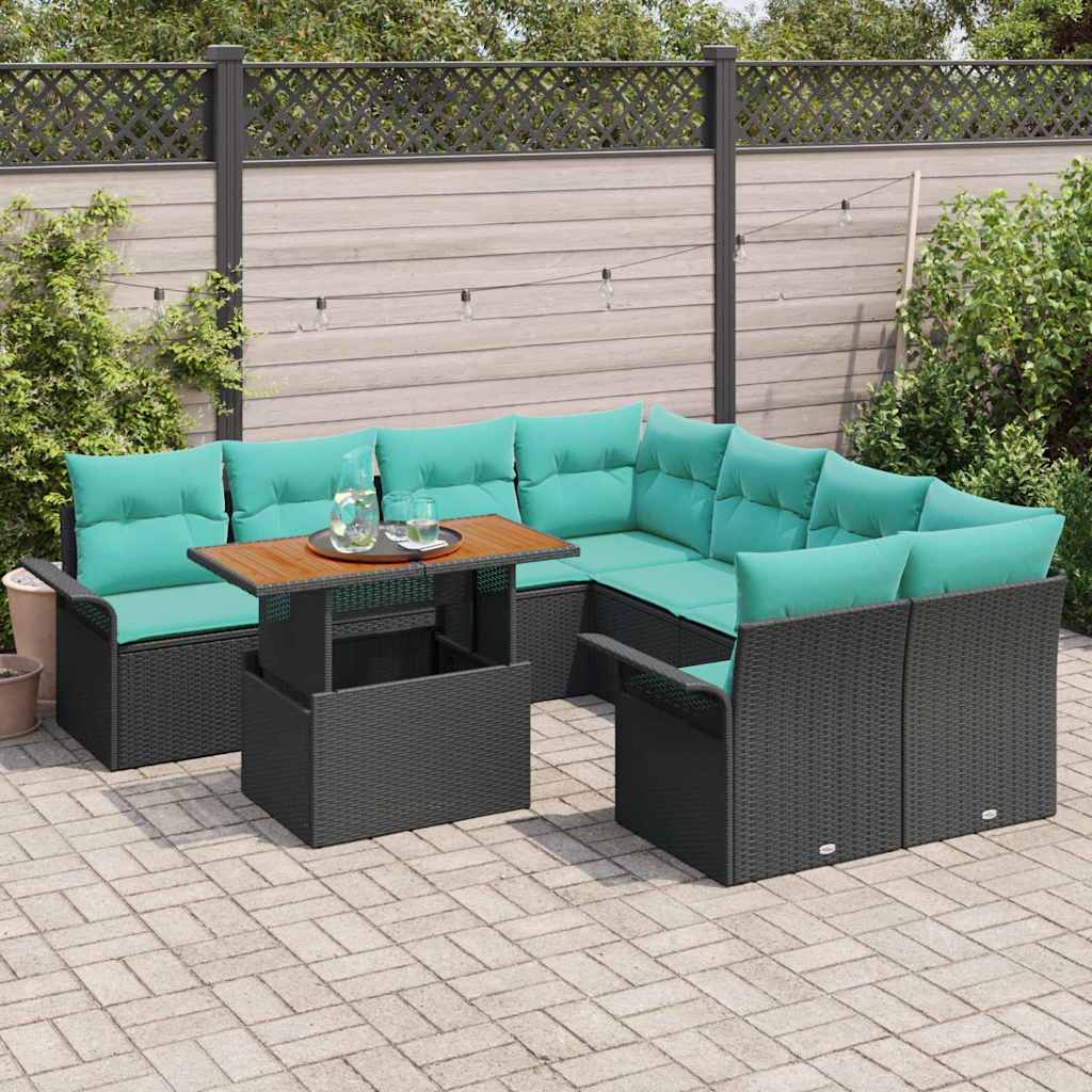 Tuin Sofa Set met opslag 9 pcs Zwart Poly riet is nu te koop bij PeponiXL, paradijselijk wonen!