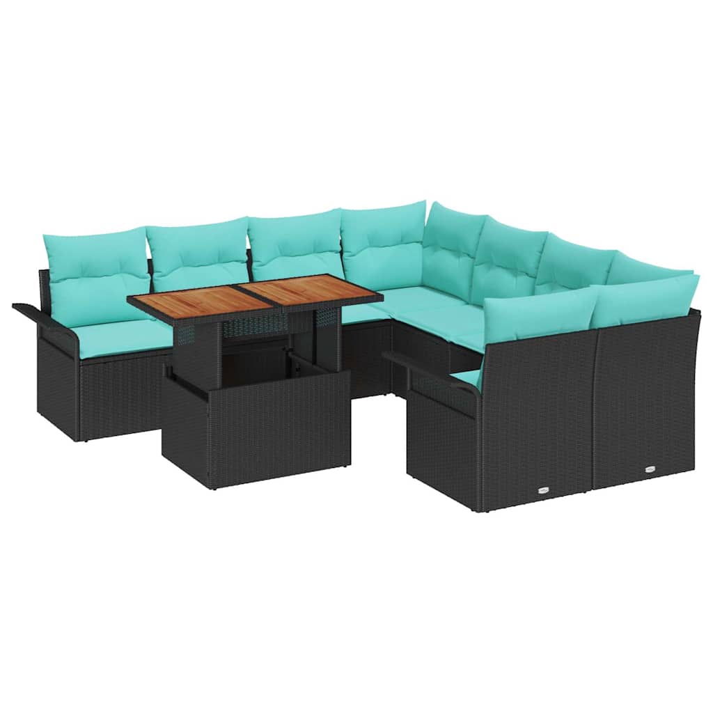 Tuin Sofa Set met opslag 9 pcs Zwart Poly riet is nu te koop bij PeponiXL, paradijselijk wonen!