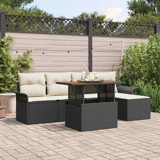 Tuin Sofa Set met opslag 6 pcs Zwart Poly riet is nu te koop bij PeponiXL, paradijselijk wonen!