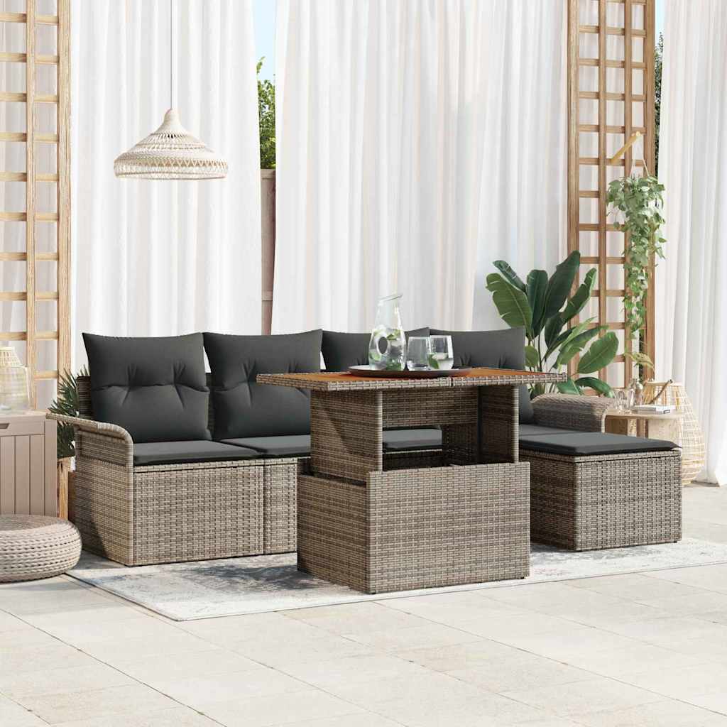 Tuin Sofa Set met opslag 6 pcs Grijs Poly riet is nu te koop bij PeponiXL, paradijselijk wonen!