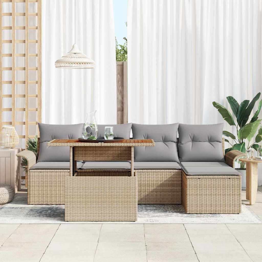 Tuin Sofa Set met opslag 6 pcs Beige Poly riet is nu te koop bij PeponiXL, paradijselijk wonen!