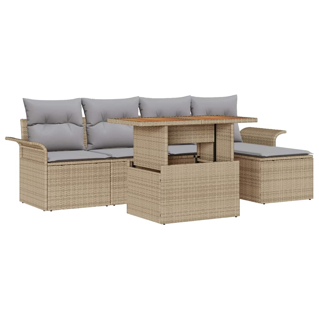 Tuin Sofa Set met opslag 6 pcs Beige Poly riet is nu te koop bij PeponiXL, paradijselijk wonen!