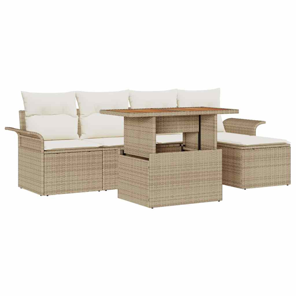 Tuin Sofa Set met opslag 6 pcs Beige Poly riet is nu te koop bij PeponiXL, paradijselijk wonen!