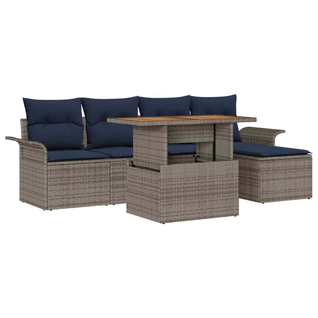 Tuin Sofa Set met opslag 6 pcs Grijs Poly riet is nu te koop bij PeponiXL, paradijselijk wonen!