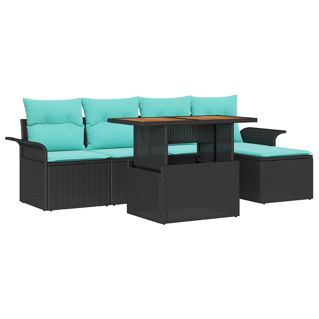 Tuin Sofa Set met opslag 6 pcs Zwart Poly riet is nu te koop bij PeponiXL, paradijselijk wonen!