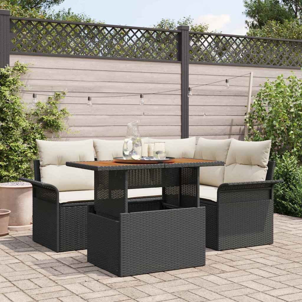 Tuin Sofa Set met opslag 5 pcs Zwart Poly riet is nu te koop bij PeponiXL, paradijselijk wonen!