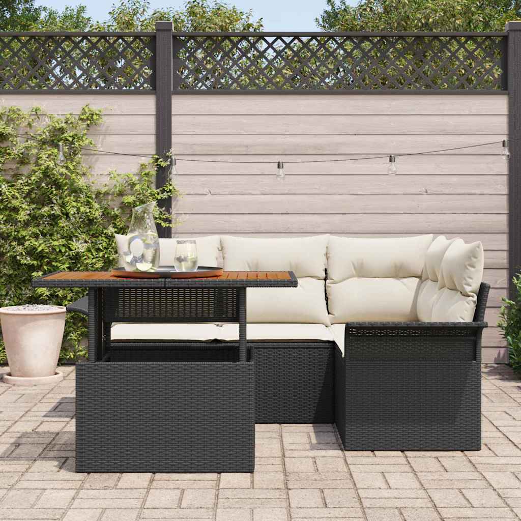 Tuin Sofa Set met opslag 5 pcs Zwart Poly riet is nu te koop bij PeponiXL, paradijselijk wonen!