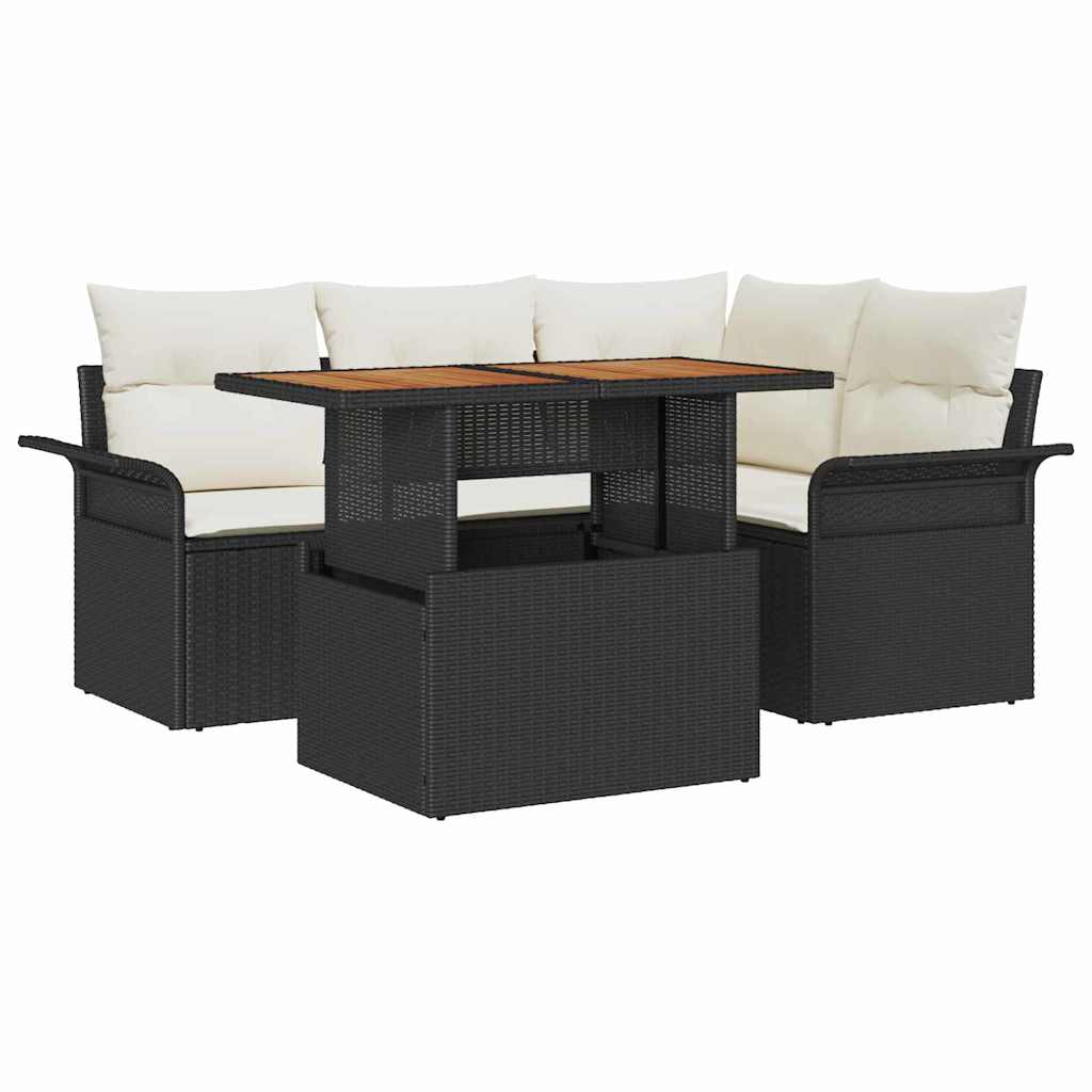 Tuin Sofa Set met opslag 5 pcs Zwart Poly riet is nu te koop bij PeponiXL, paradijselijk wonen!
