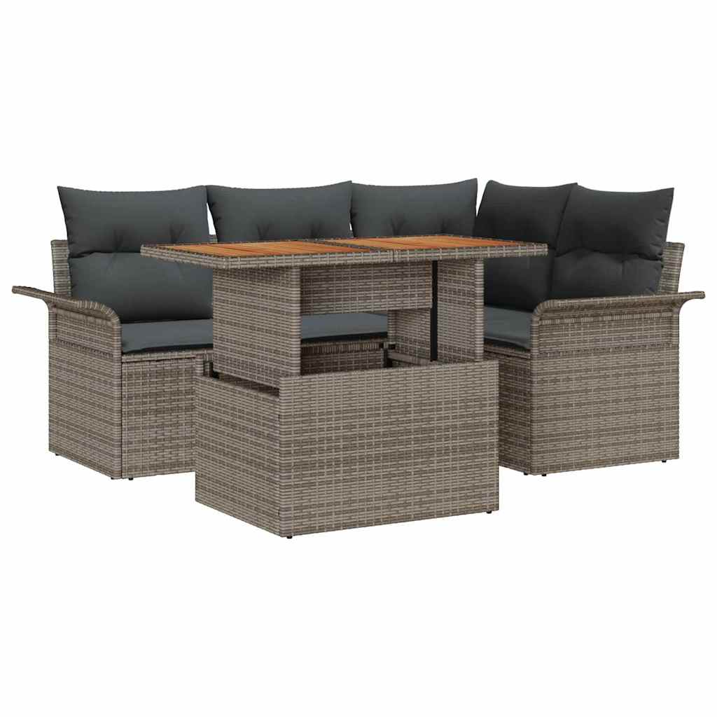 Tuin Sofa Set met opslag 5 pcs Grijs Poly riet is nu te koop bij PeponiXL, paradijselijk wonen!