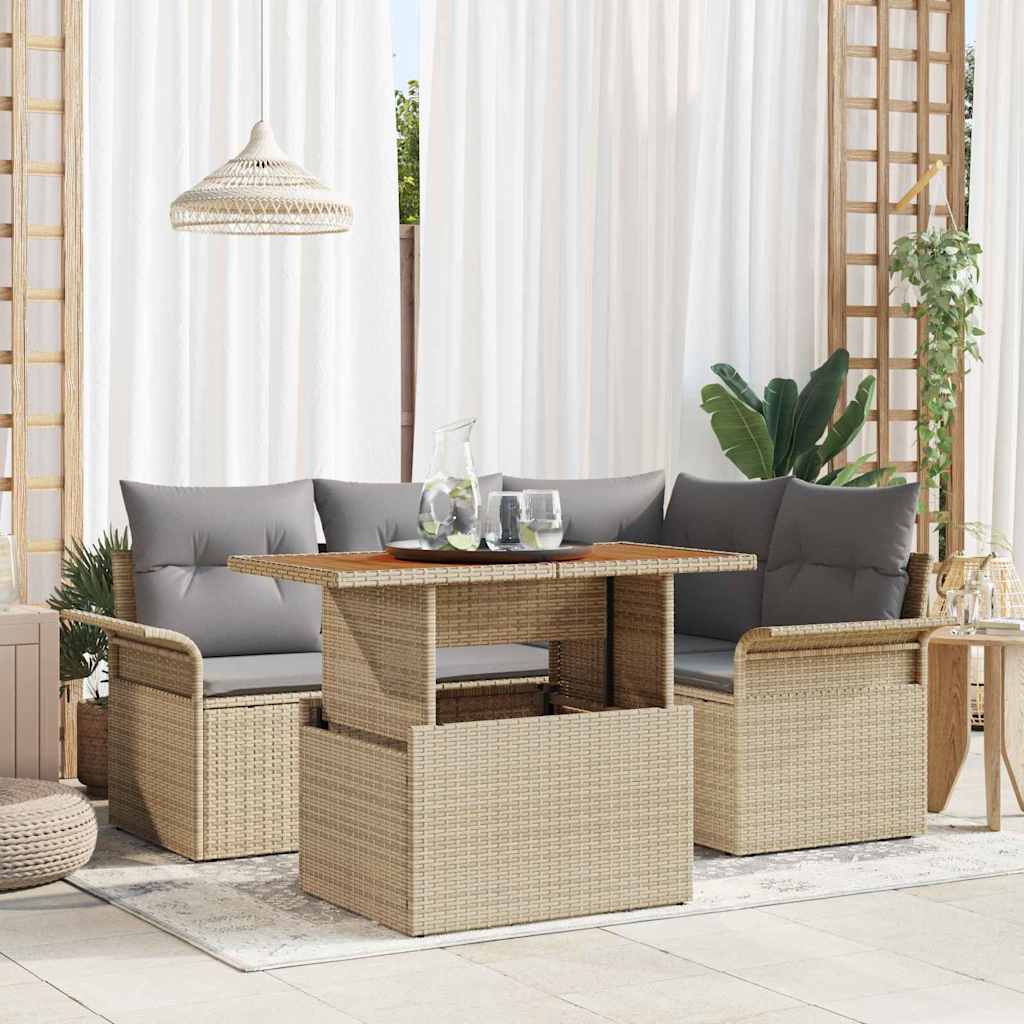 Tuin Sofa Set met opslag 5 pcs Beige Poly riet is nu te koop bij PeponiXL, paradijselijk wonen!