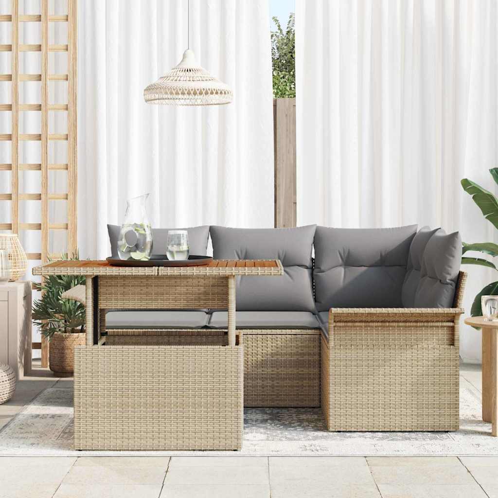 Tuin Sofa Set met opslag 5 pcs Beige Poly riet is nu te koop bij PeponiXL, paradijselijk wonen!