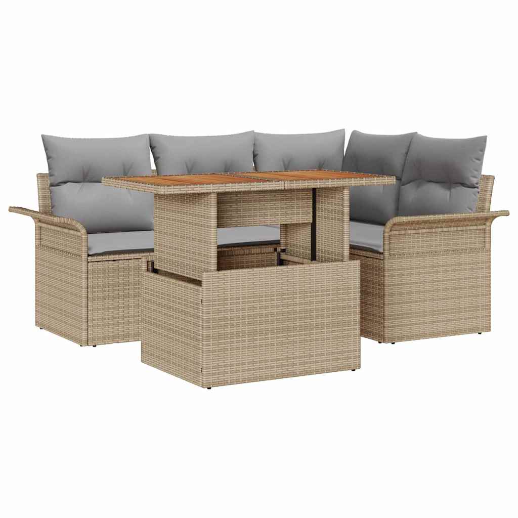 Tuin Sofa Set met opslag 5 pcs Beige Poly riet is nu te koop bij PeponiXL, paradijselijk wonen!