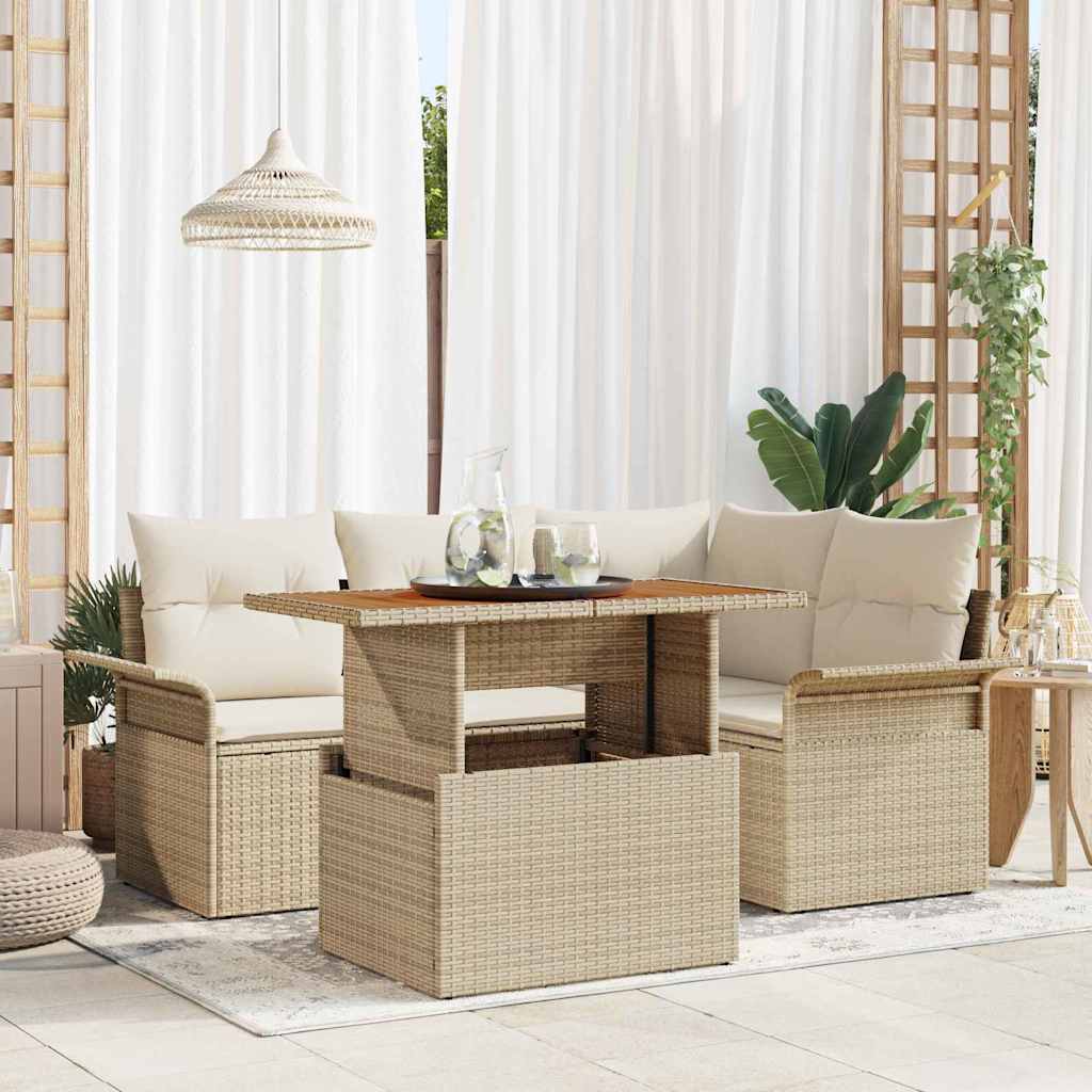 Tuin Sofa Set met opslag 5 pcs Beige Poly riet is nu te koop bij PeponiXL, paradijselijk wonen!