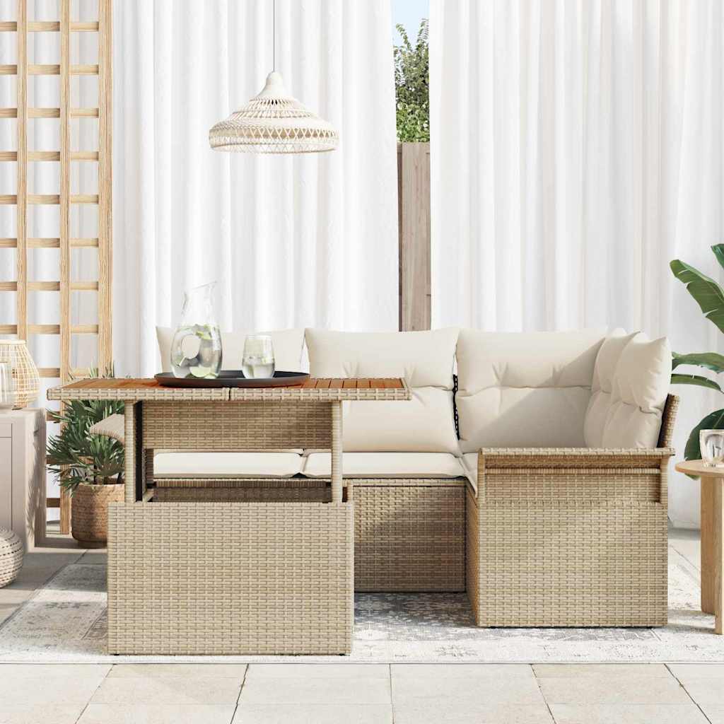 Tuin Sofa Set met opslag 5 pcs Beige Poly riet is nu te koop bij PeponiXL, paradijselijk wonen!
