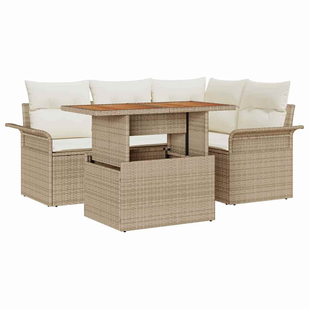 Tuin Sofa Set met opslag 5 pcs Beige Poly riet is nu te koop bij PeponiXL, paradijselijk wonen!