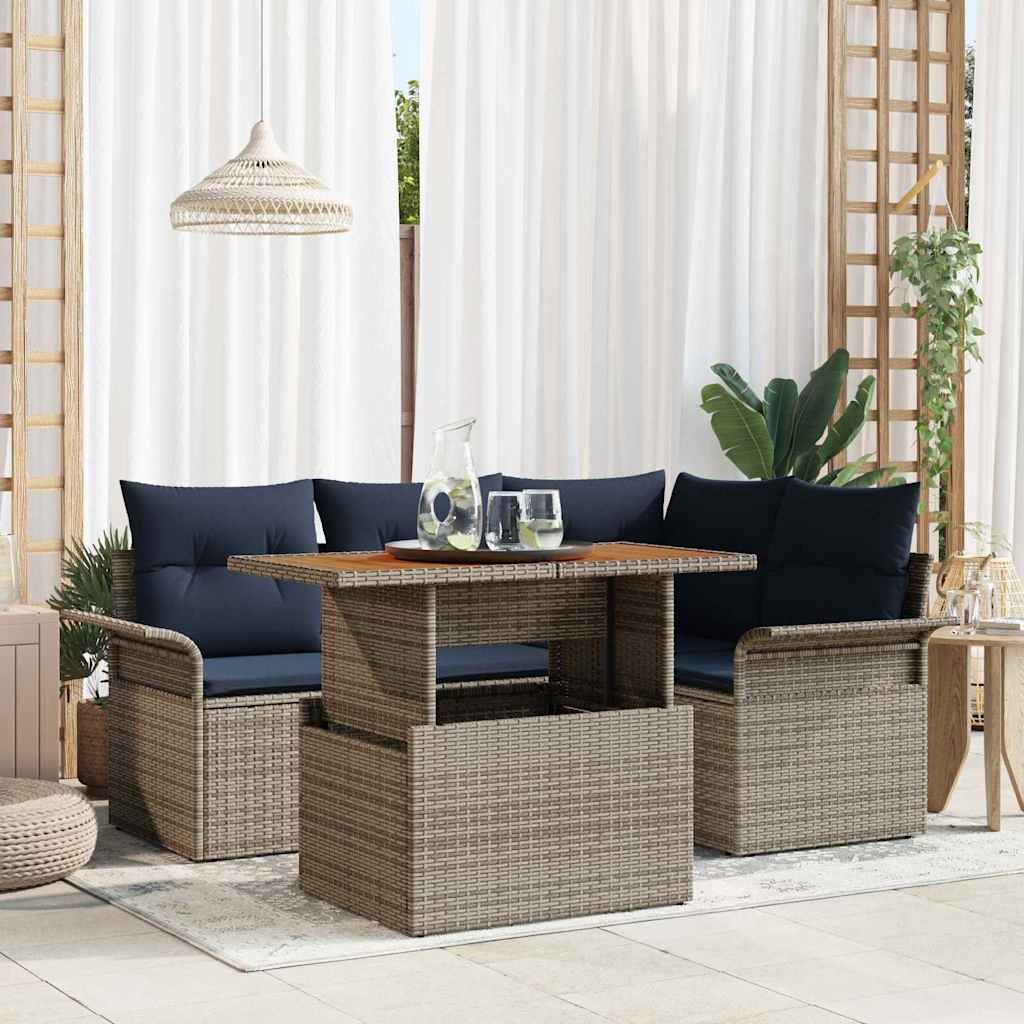 Tuin Sofa Set met opslag 5 pcs Grijs Poly riet is nu te koop bij PeponiXL, paradijselijk wonen!