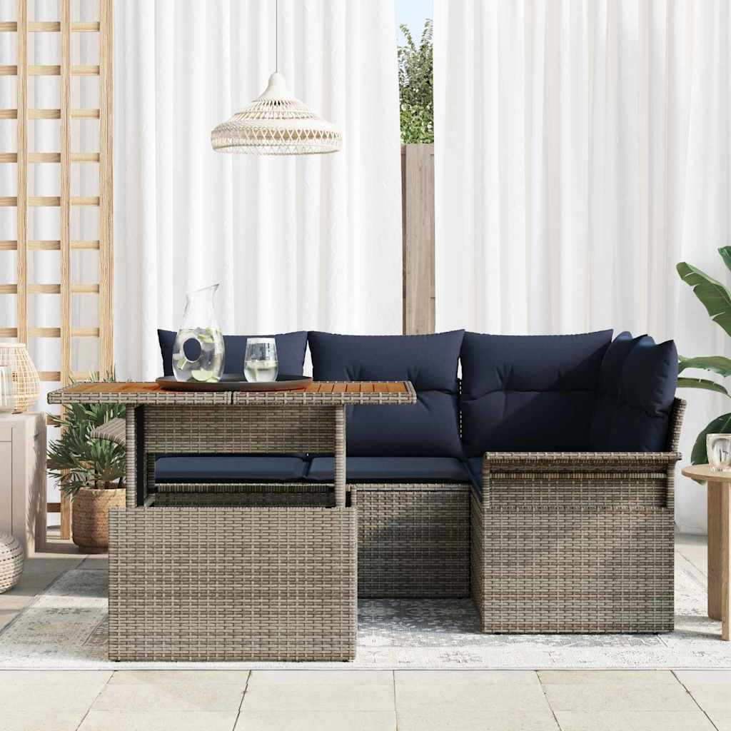 Tuin Sofa Set met opslag 5 pcs Grijs Poly riet is nu te koop bij PeponiXL, paradijselijk wonen!