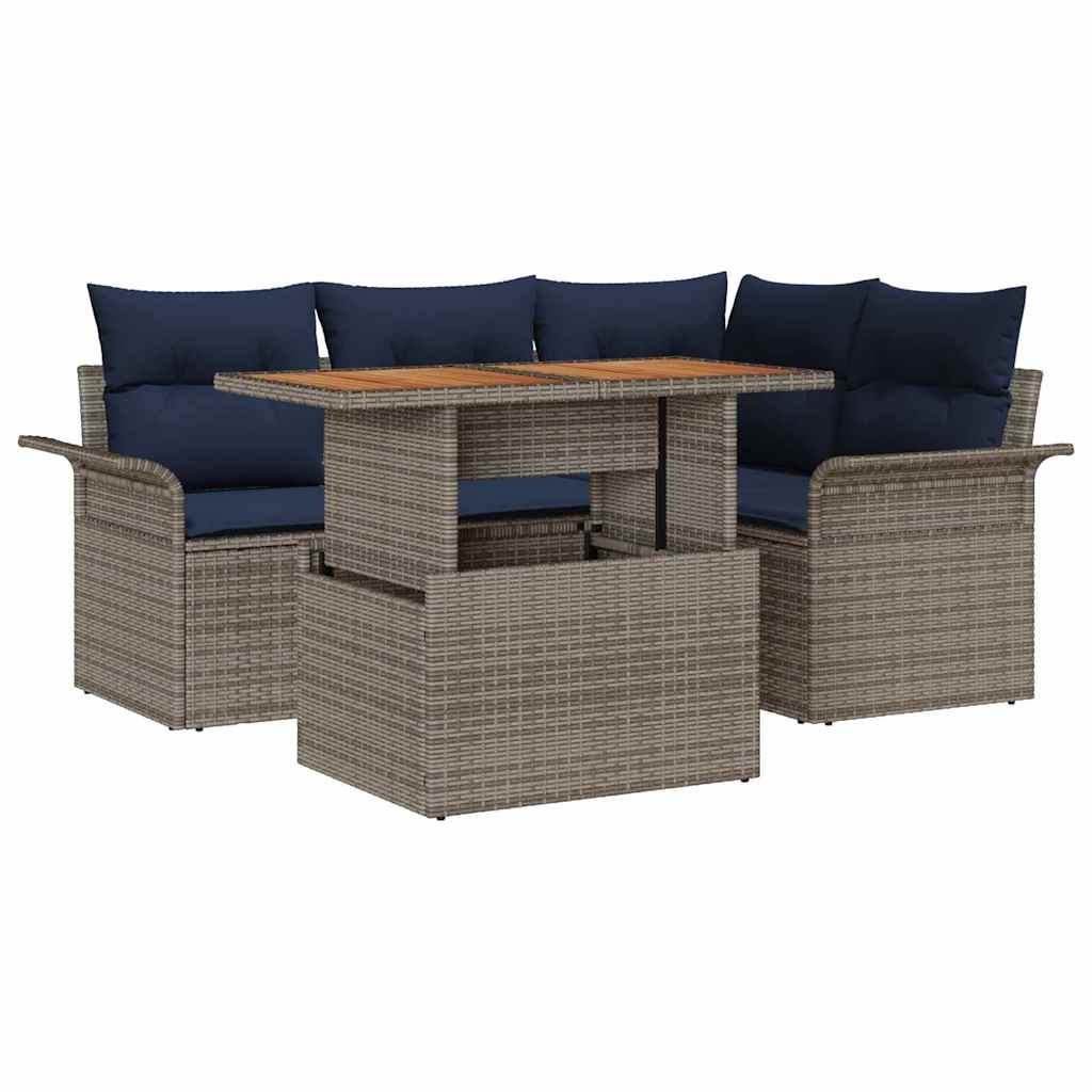 Tuin Sofa Set met opslag 5 pcs Grijs Poly riet is nu te koop bij PeponiXL, paradijselijk wonen!