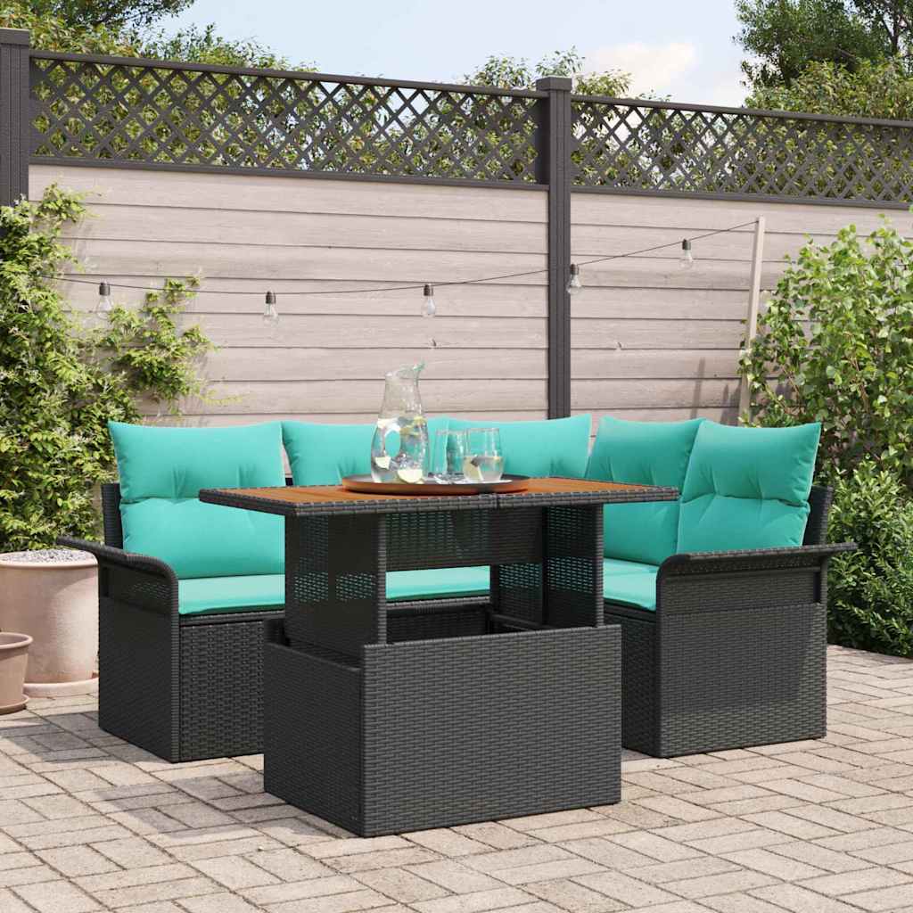 Tuin Sofa Set met opslag 5 pcs Zwart Poly riet is nu te koop bij PeponiXL, paradijselijk wonen!