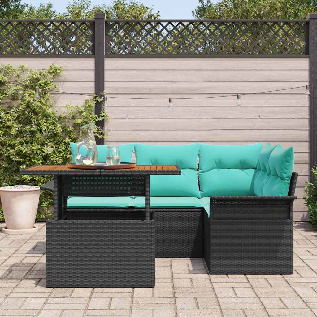 Tuin Sofa Set met opslag 5 pcs Zwart Poly riet is nu te koop bij PeponiXL, paradijselijk wonen!
