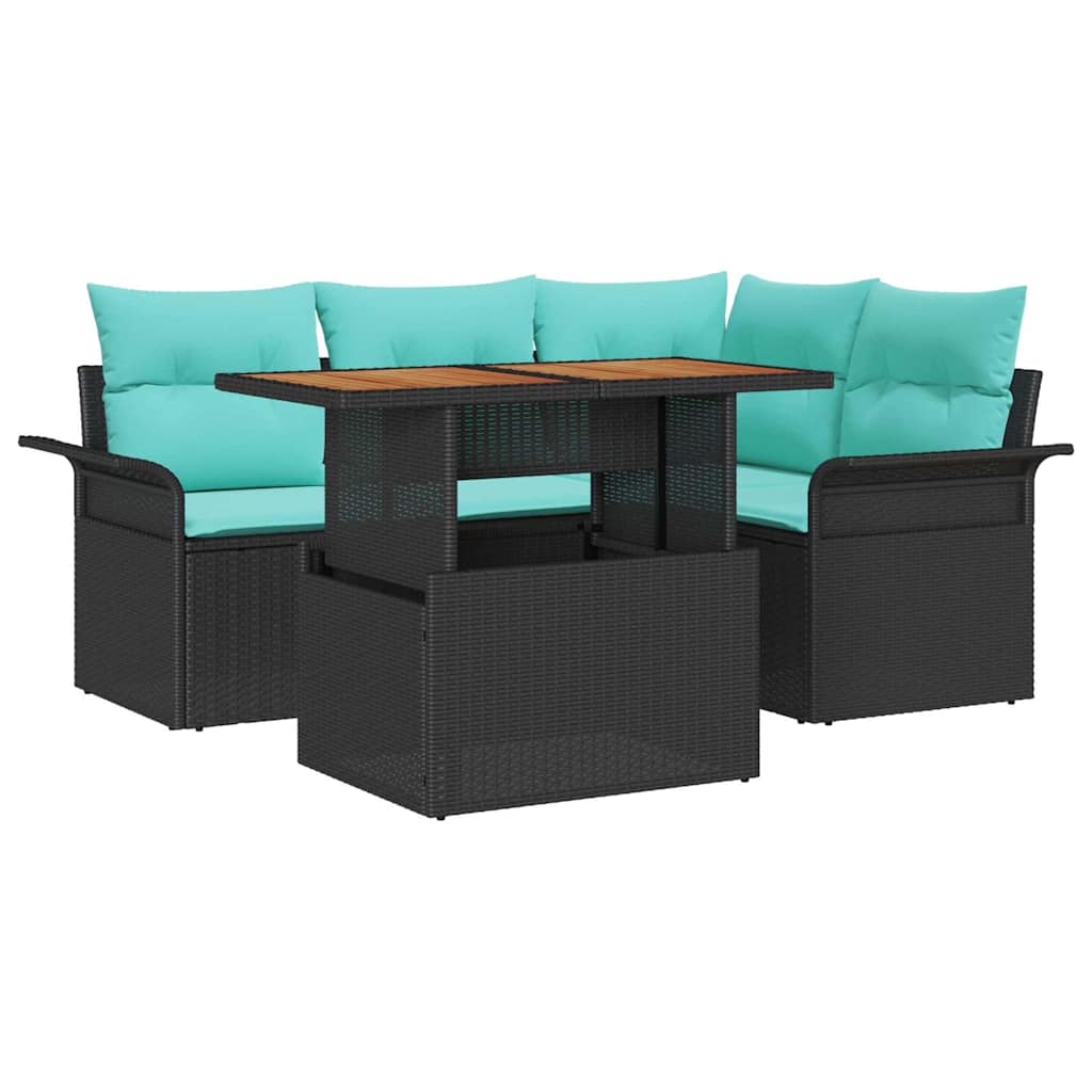 Tuin Sofa Set met opslag 5 pcs Zwart Poly riet is nu te koop bij PeponiXL, paradijselijk wonen!
