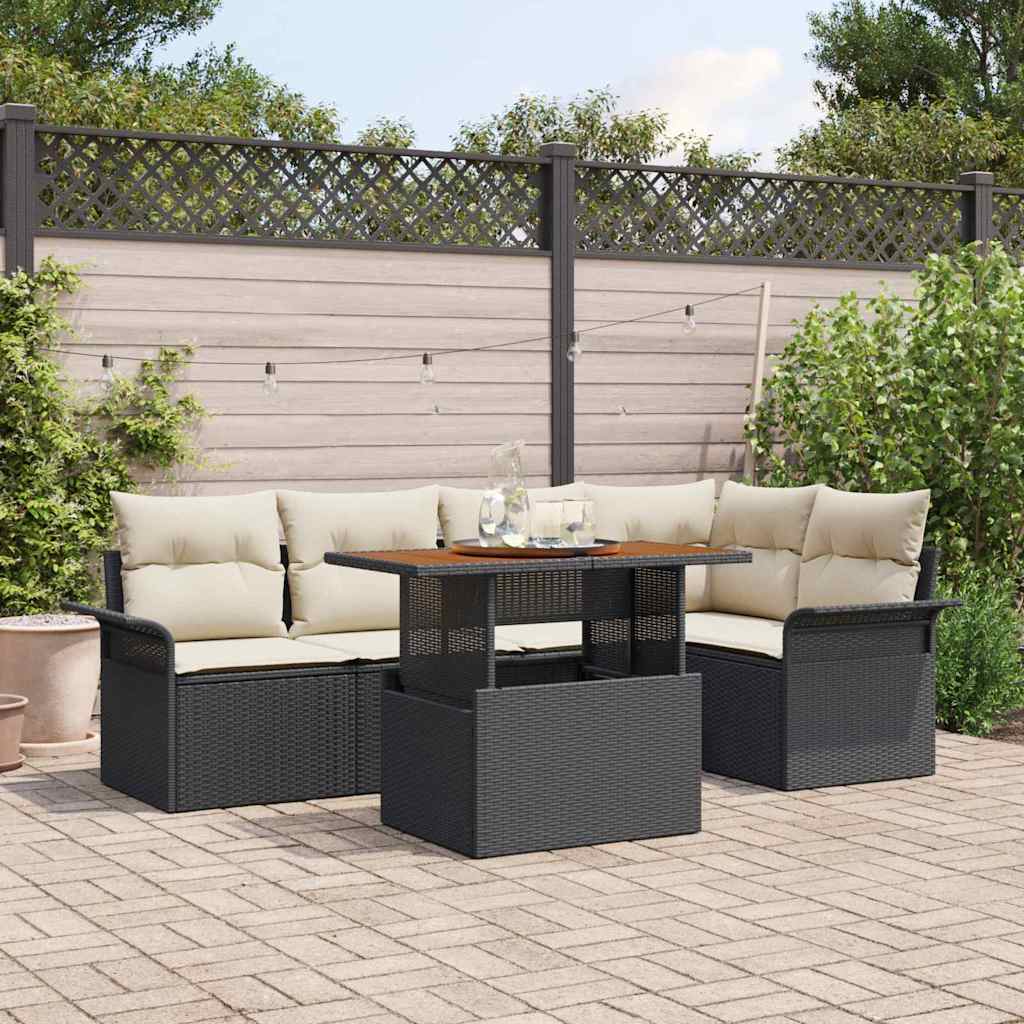 Tuin Sofa Set met opslag 6 pcs Zwart Poly riet is nu te koop bij PeponiXL, paradijselijk wonen!
