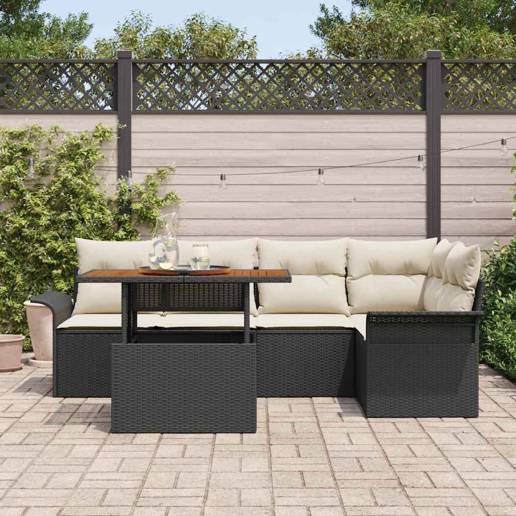 Tuin Sofa Set met opslag 6 pcs Zwart Poly riet is nu te koop bij PeponiXL, paradijselijk wonen!