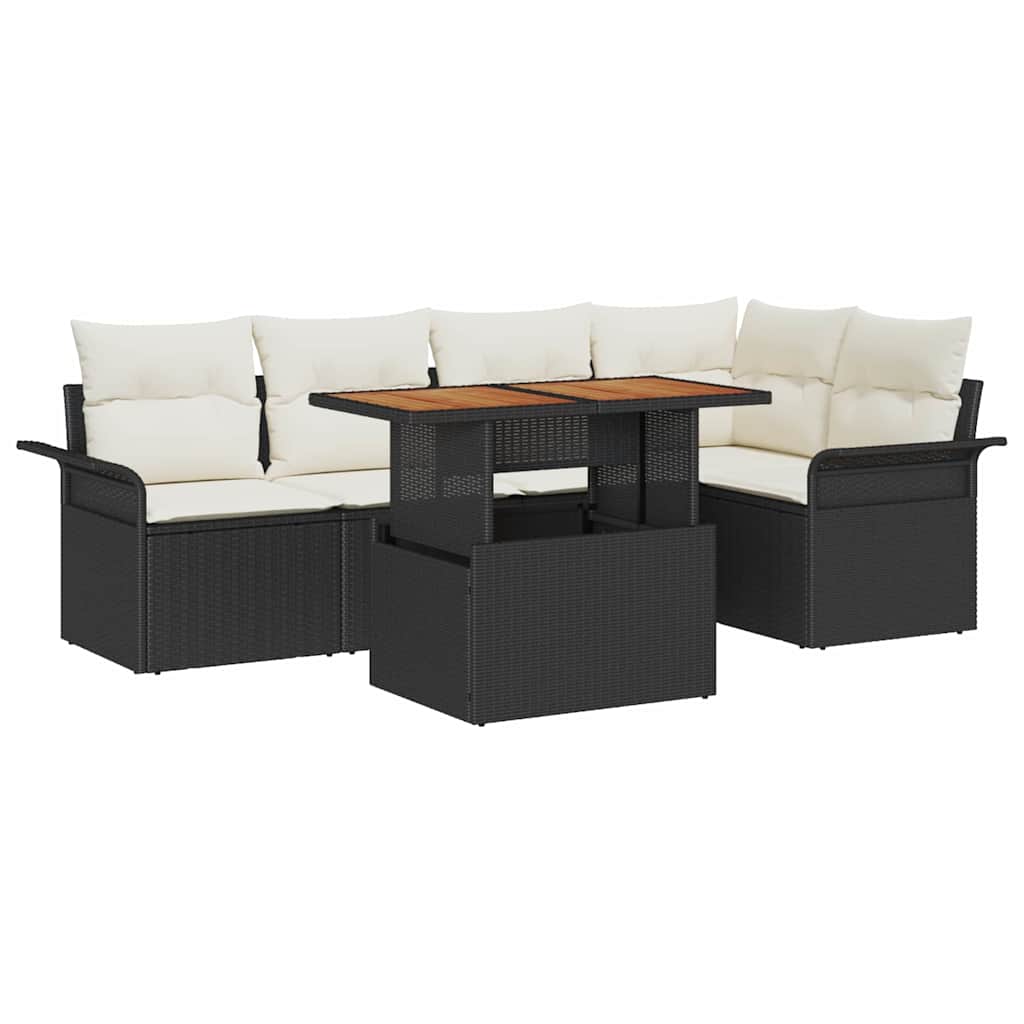 Tuin Sofa Set met opslag 6 pcs Zwart Poly riet is nu te koop bij PeponiXL, paradijselijk wonen!