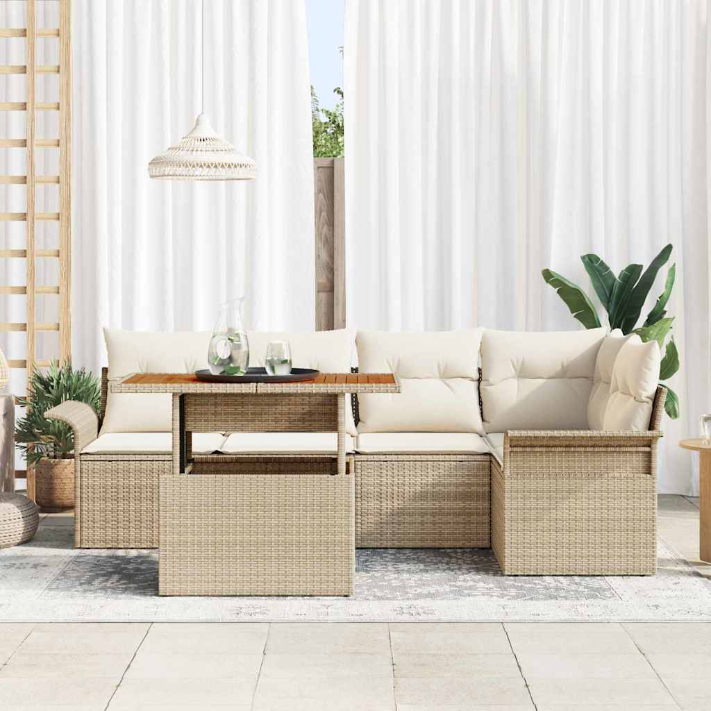Tuin Sofa Set met opslag 6 pcs Beige Poly riet is nu te koop bij PeponiXL, paradijselijk wonen!