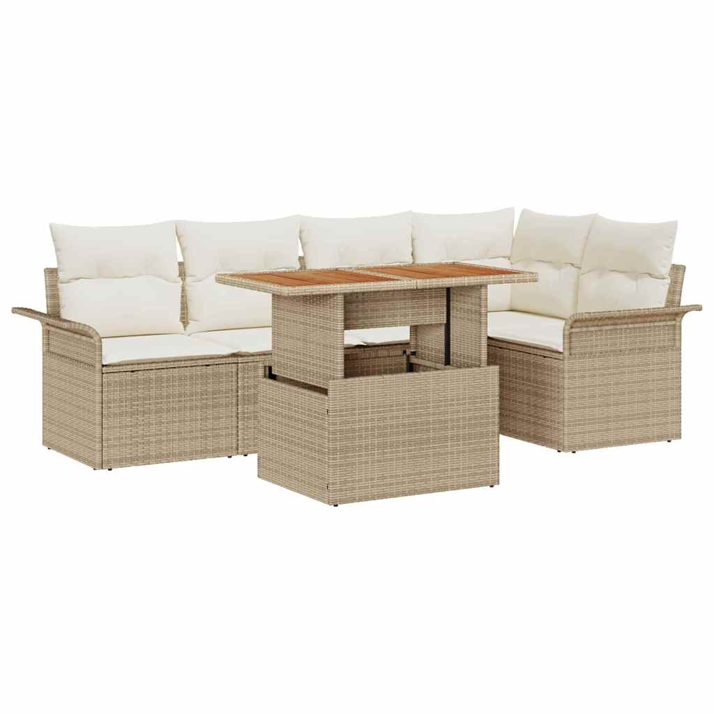 Tuin Sofa Set met opslag 6 pcs Beige Poly riet is nu te koop bij PeponiXL, paradijselijk wonen!