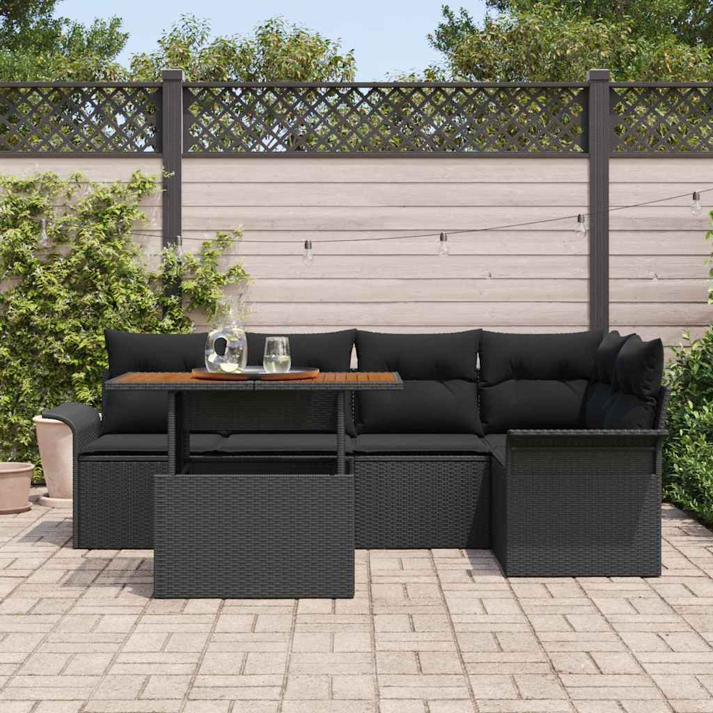 Tuin Sofa Set met opslag 6 pcs Zwart Poly riet is nu te koop bij PeponiXL, paradijselijk wonen!
