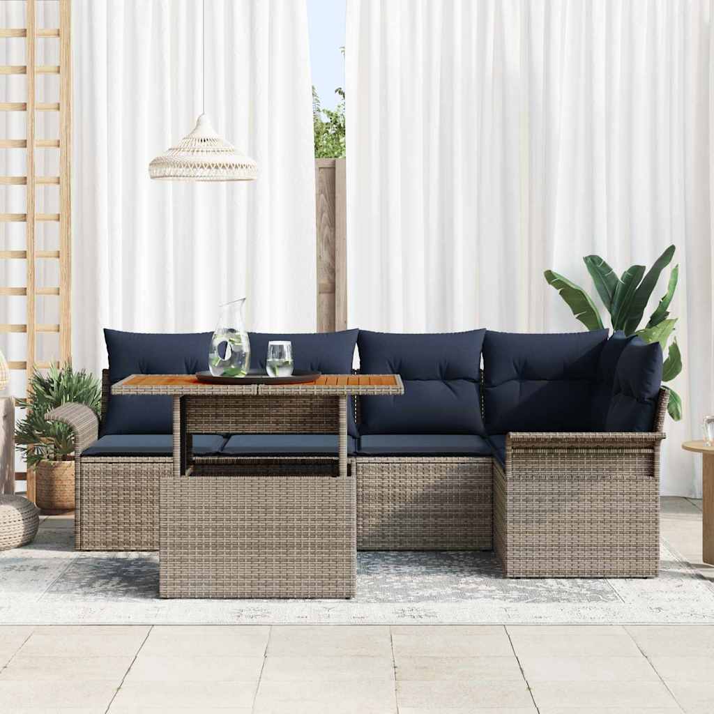 Tuin Sofa Set met opslag 6 pcs Grijs Poly riet is nu te koop bij PeponiXL, paradijselijk wonen!