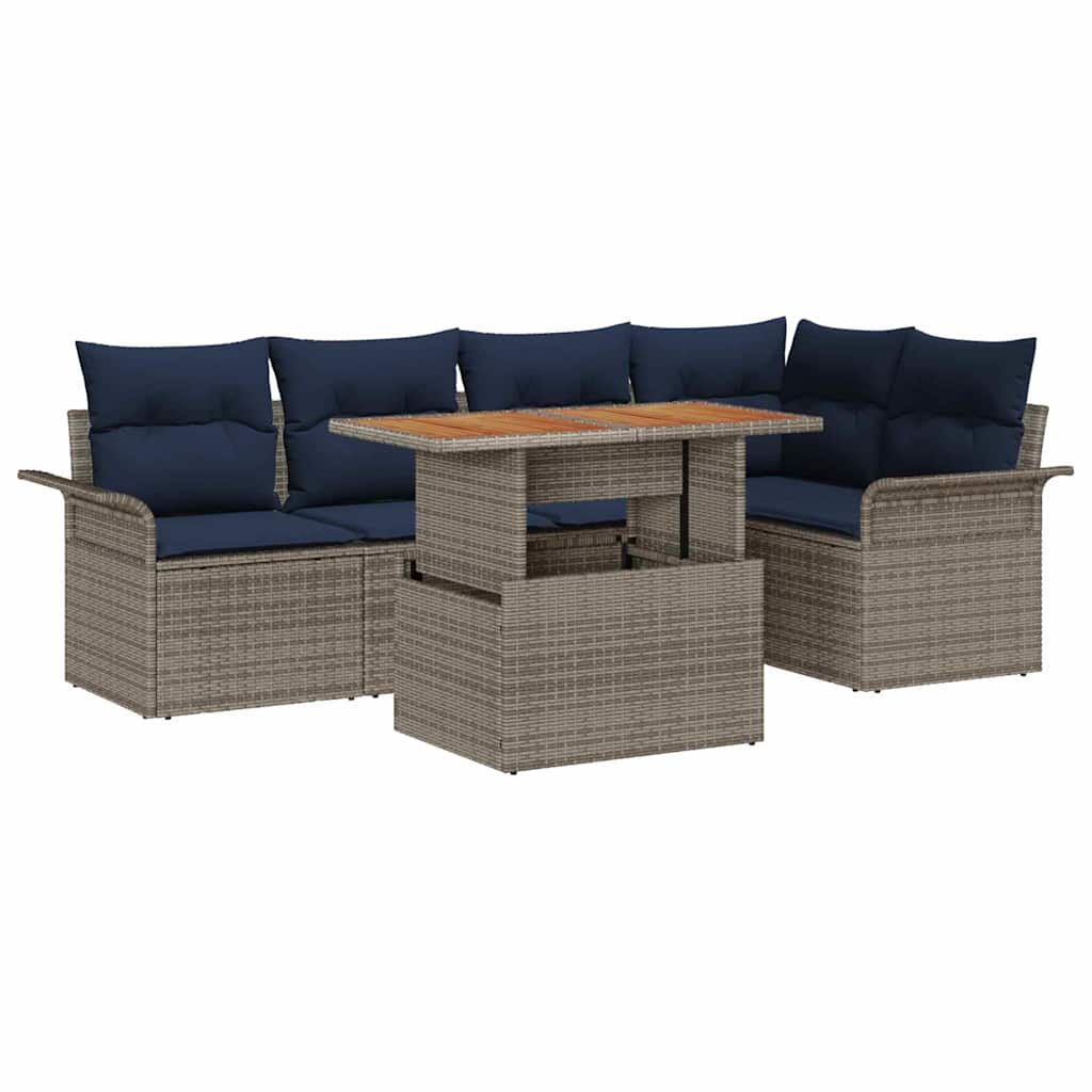 Tuin Sofa Set met opslag 6 pcs Grijs Poly riet is nu te koop bij PeponiXL, paradijselijk wonen!
