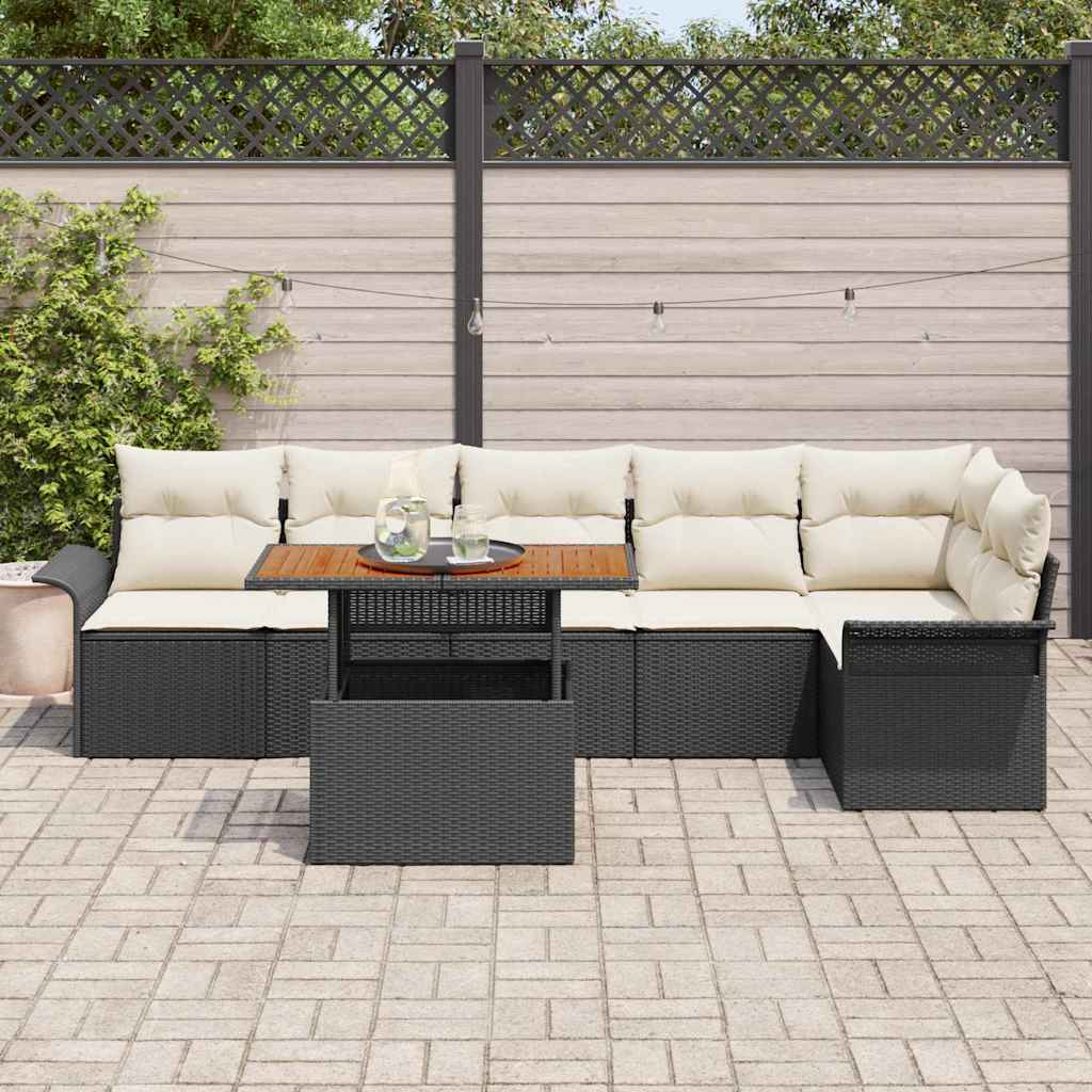 Tuin Sofa Set met opslag 7 pcs Zwart Poly riet is nu te koop bij PeponiXL, paradijselijk wonen!
