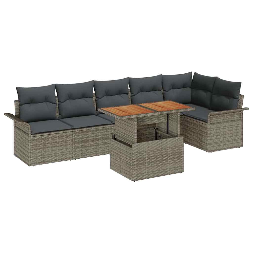 Tuin Sofa Set met opslag 7 pcs Grijs Poly riet is nu te koop bij PeponiXL, paradijselijk wonen!