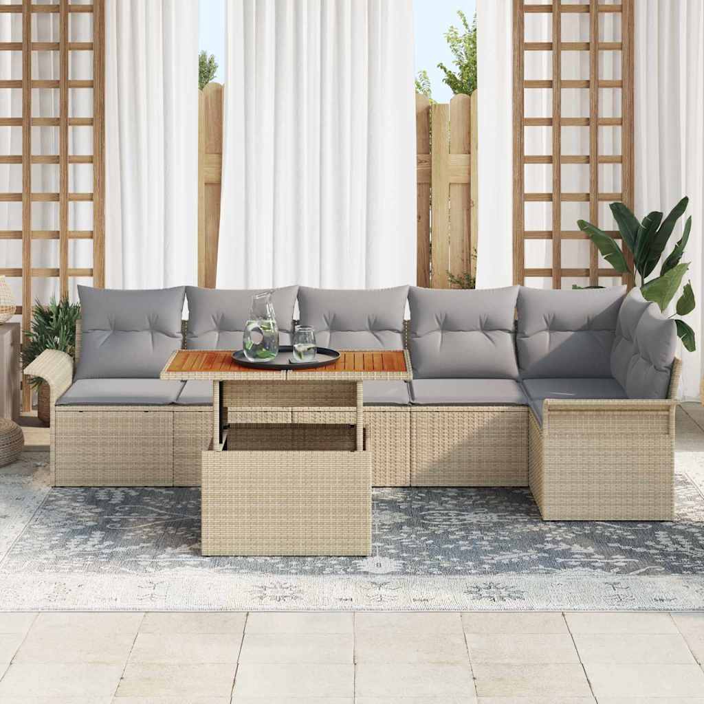 Tuin Sofa Set met opslag 7 pcs Beige Poly riet is nu te koop bij PeponiXL, paradijselijk wonen!