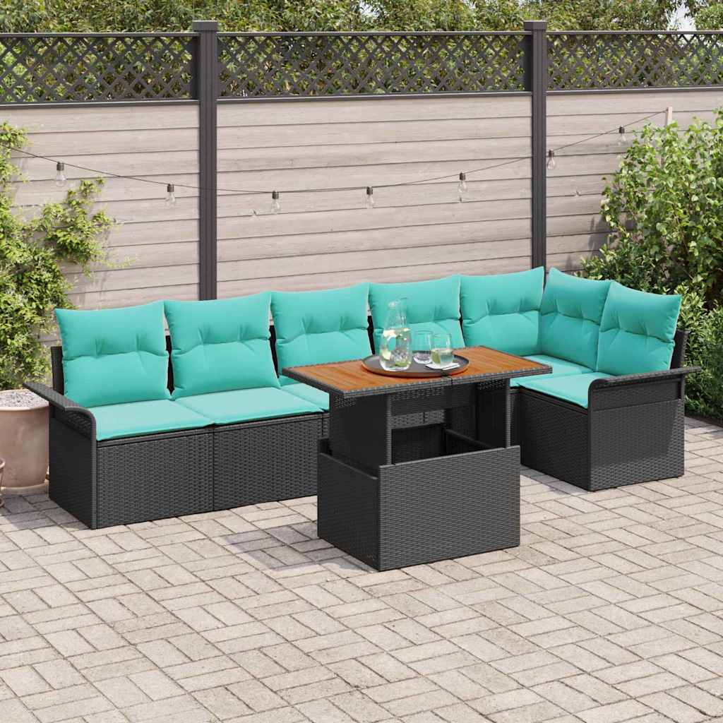 Tuin Sofa Set met opslag 7 pcs Zwart Poly riet is nu te koop bij PeponiXL, paradijselijk wonen!