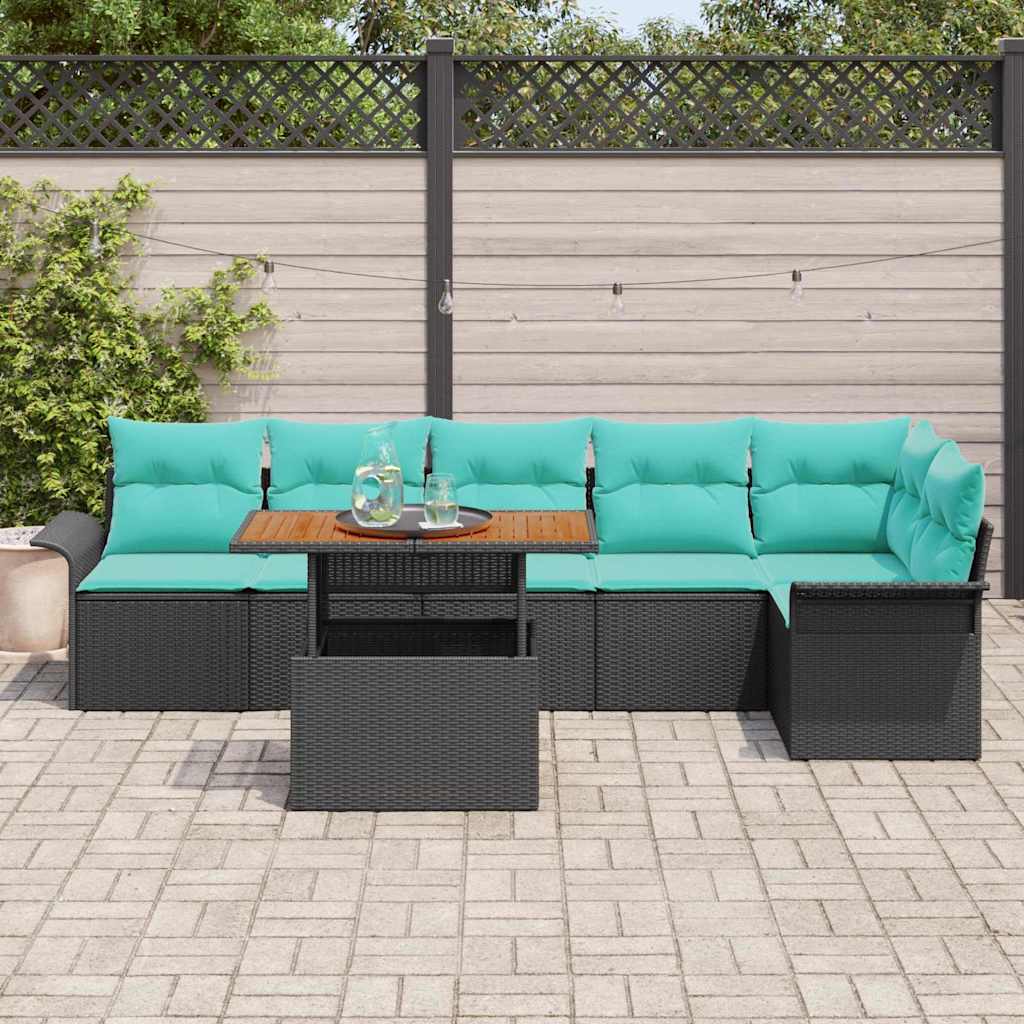Tuin Sofa Set met opslag 7 pcs Zwart Poly riet is nu te koop bij PeponiXL, paradijselijk wonen!