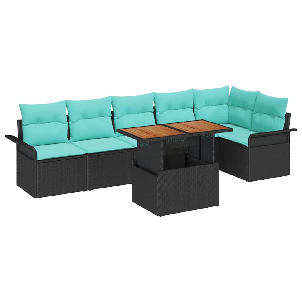Tuin Sofa Set met opslag 7 pcs Zwart Poly riet is nu te koop bij PeponiXL, paradijselijk wonen!