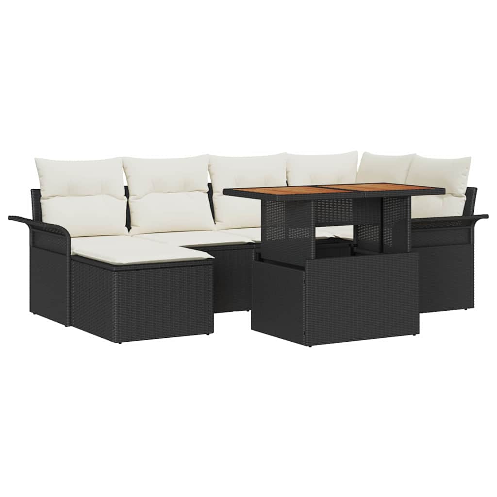 Tuin Sofa Set met opslag 7 pcs Zwart Poly riet is nu te koop bij PeponiXL, paradijselijk wonen!
