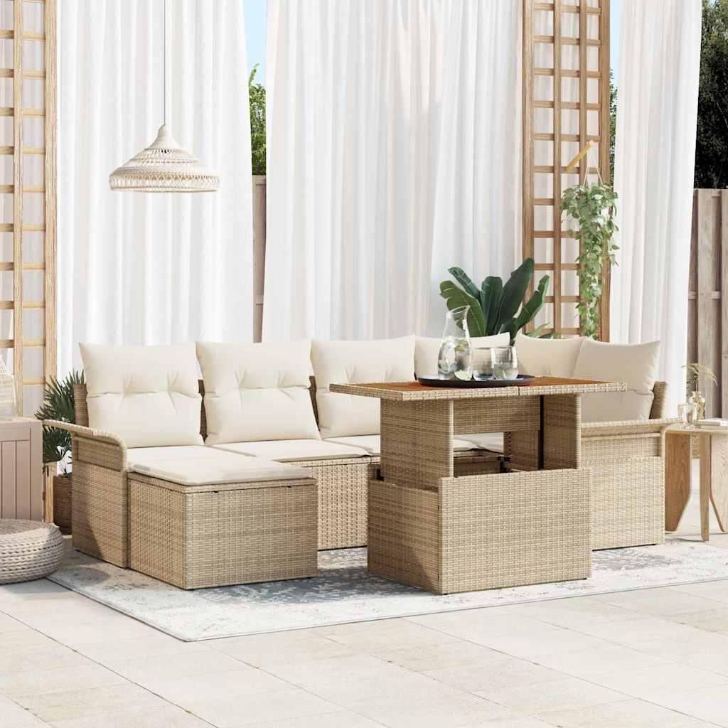 Tuin Sofa Set met opslag 7 pcs Beige Poly riet is nu te koop bij PeponiXL, paradijselijk wonen!