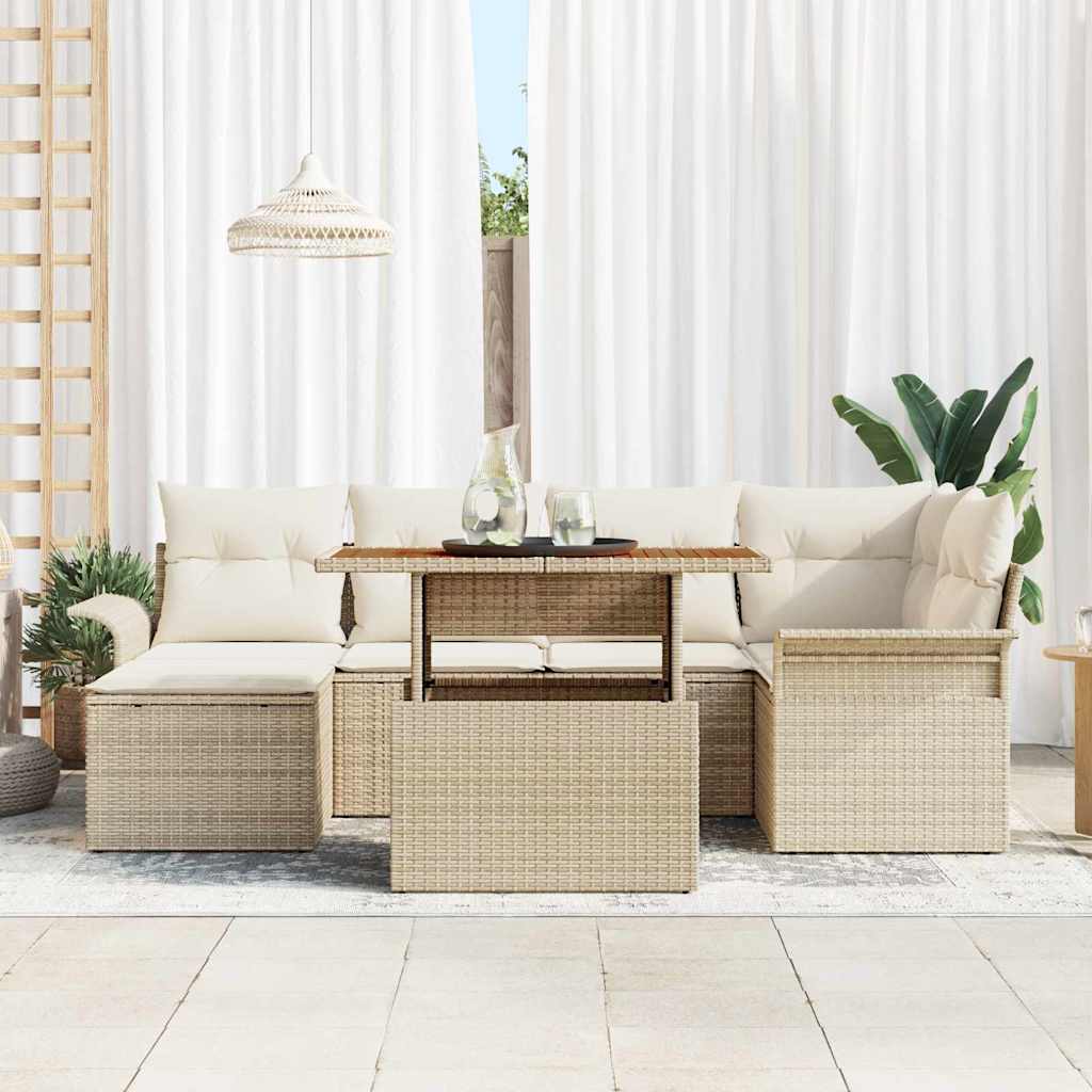 Tuin Sofa Set met opslag 7 pcs Beige Poly riet is nu te koop bij PeponiXL, paradijselijk wonen!
