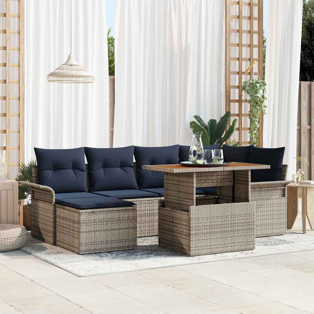 Tuin Sofa Set met opslag 7 pcs Grijs Poly riet is nu te koop bij PeponiXL, paradijselijk wonen!