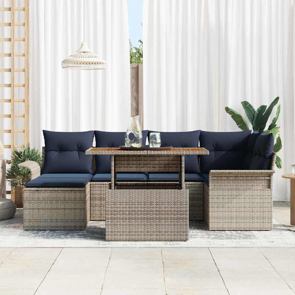 Tuin Sofa Set met opslag 7 pcs Grijs Poly riet is nu te koop bij PeponiXL, paradijselijk wonen!