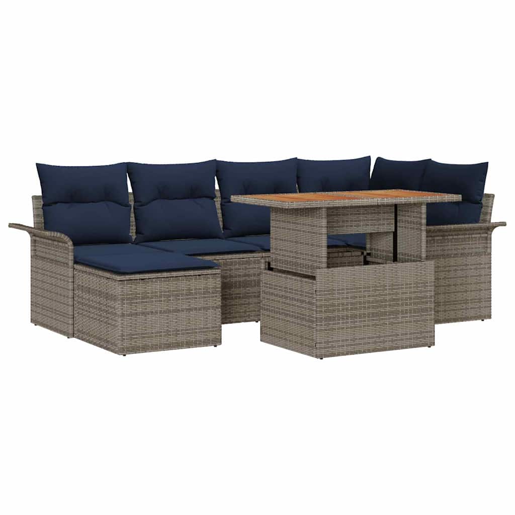 Tuin Sofa Set met opslag 7 pcs Grijs Poly riet is nu te koop bij PeponiXL, paradijselijk wonen!